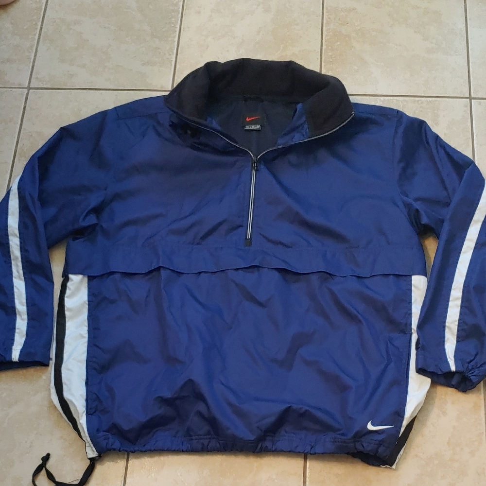 VTG 90s Nike Blue & White Quarter-Zip Men's Hooded Anorak Pullover Size XL
